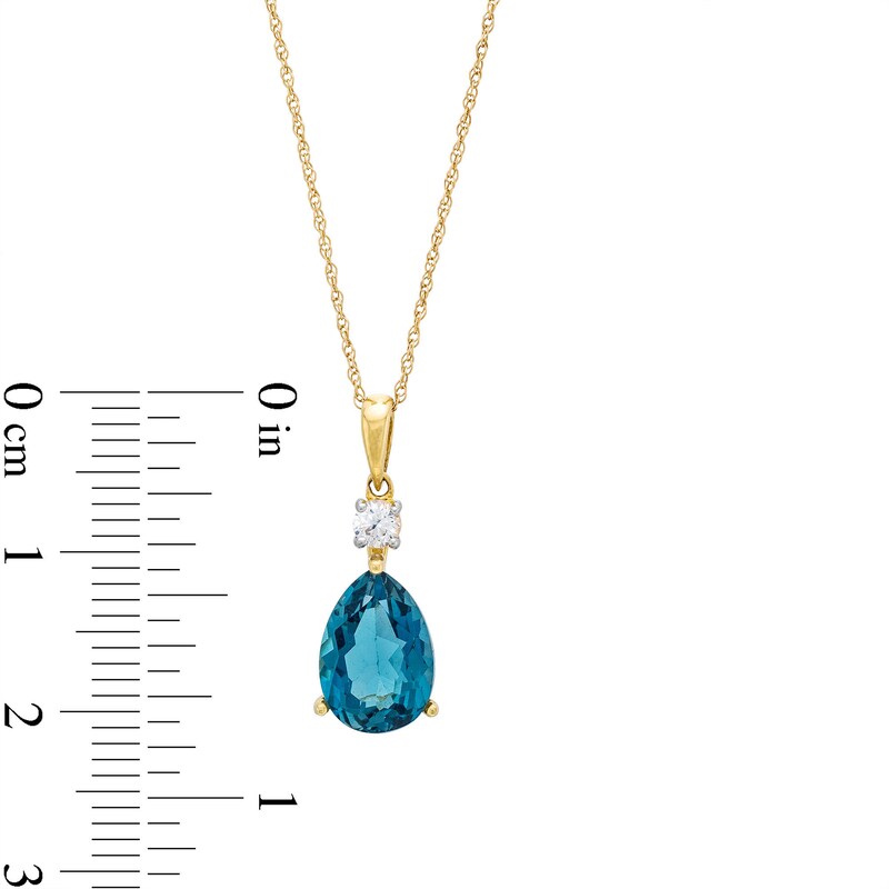 Main Image 4 of Faceted Pear-Shaped London Blue Topaz and White Lab-Created Sapphire Pendant in 10K Gold