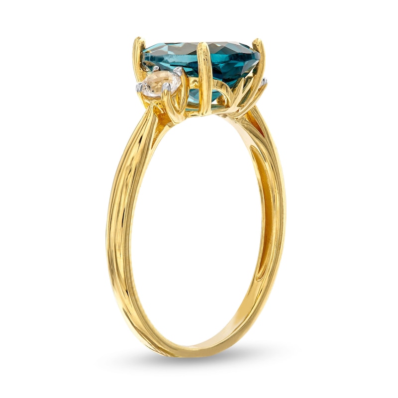 Main Image 3 of Pear-Shaped London Blue Topaz and White Lab-Created Sapphire Ring in 10K Gold