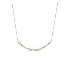 3/4 CT. T.W. Baguette and Round Diamond Duo Alternating Curved Bar Necklace in 10K Gold