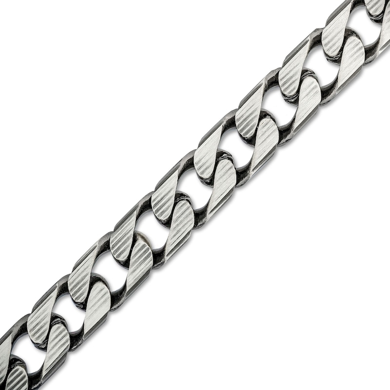 Main Image 1 of Men's 10.9mm Diamond-Cut Curb Chain Bracelet in Solid Sterling Silver with Gunmetal Grey Ruthenium - 9&quot;