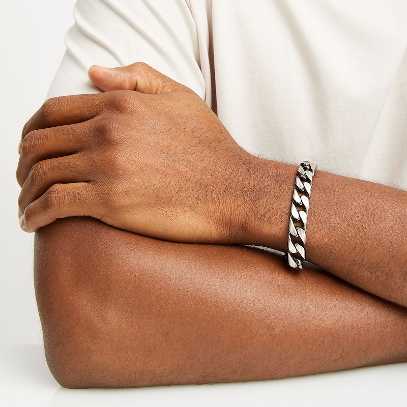 Main Image 2 of Men's 10.9mm Diamond-Cut Curb Chain Bracelet in Solid Sterling Silver with Gunmetal Grey Ruthenium - 9&quot;