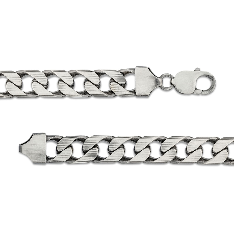 Main Image 3 of Men's 10.9mm Diamond-Cut Curb Chain Bracelet in Solid Sterling Silver with Gunmetal Grey Ruthenium - 9&quot;