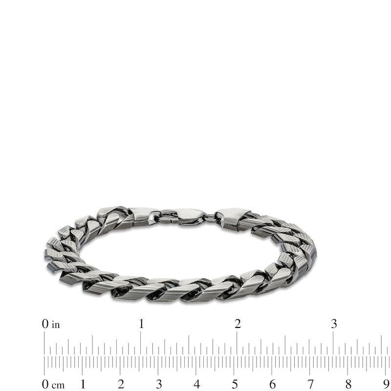 Main Image 4 of Men's 10.9mm Diamond-Cut Curb Chain Bracelet in Solid Sterling Silver with Gunmetal Grey Ruthenium - 9&quot;