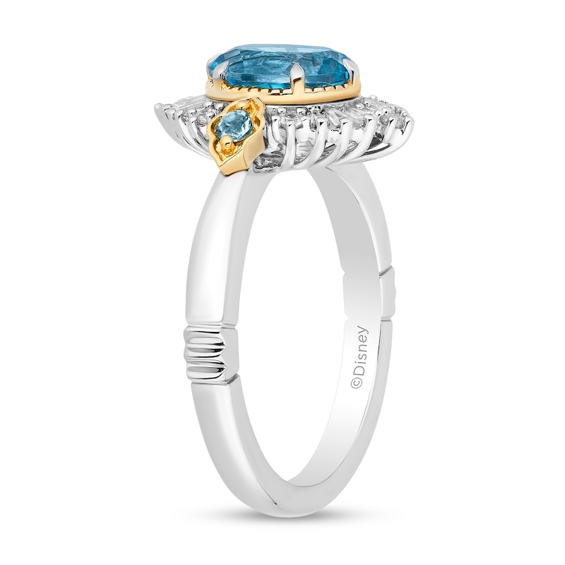 Enchanted Disney Jasmine Oval Swiss Blue Topaz and 1/5 CT. T.W. Baguette Diamond Frame Ring in 14K Two-Tone Gold