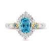 Thumbnail Image 3 of Enchanted Disney Jasmine Oval Swiss Blue Topaz and 1/5 CT. T.W. Baguette Diamond Frame Ring in 14K Two-Tone Gold