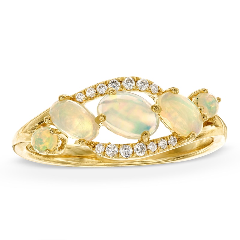 Multi-Opal and 1/15 CT. T.W. Diamond Ring in 10K Gold