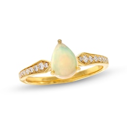 Pear-Shaped Opal and 1/8 CT. T.W. Diamond Ring in 10K Gold