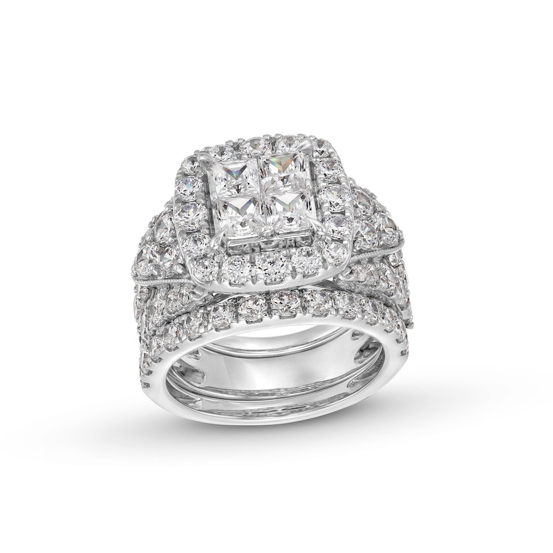 Main Image 1 of 5 CT. T.W. Princess-Cut Quad Cushion Frame Bridal Set in 14K White Gold