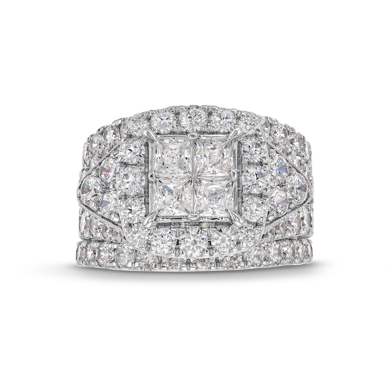 Main Image 4 of 5 CT. T.W. Princess-Cut Quad Cushion Frame Bridal Set in 14K White Gold