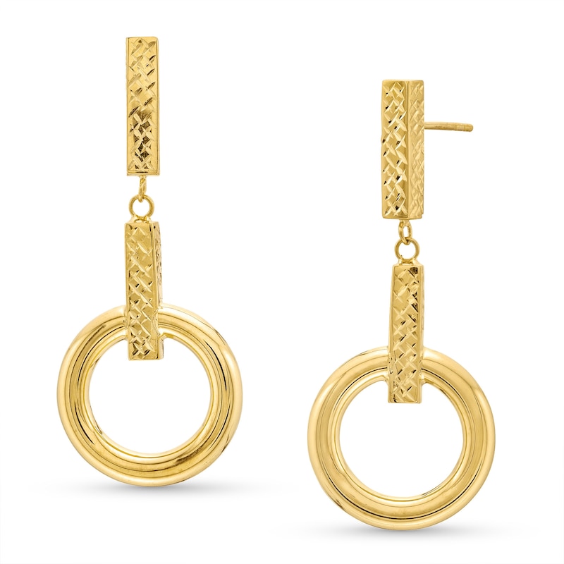 Main Image 1 of Diamond-Cut Doorknocker Drop Earrings in Hollow 10K Gold