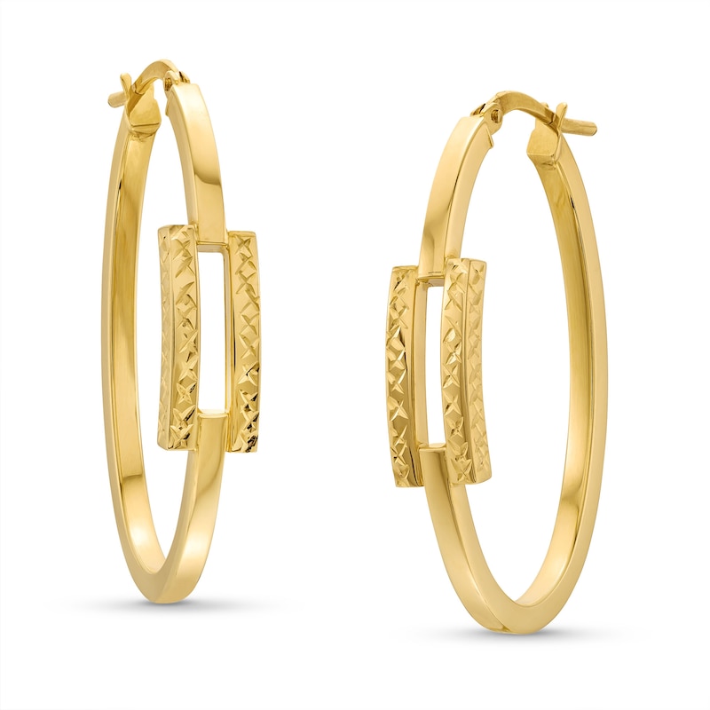 Main Image 1 of Diamond-Cut Buckle Hoop Earrings in Hollow 10K Gold