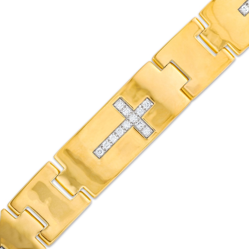 Main Image 1 of Men's 5/8 CT. T.W. Diamond Cross Link Bracelet in 14K Gold - 8.5&quot;