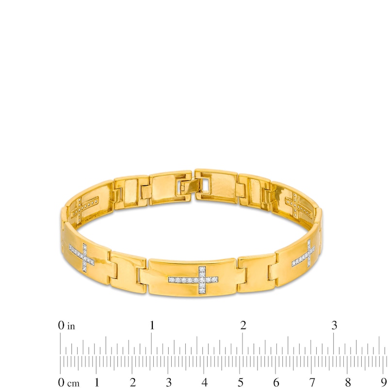 Main Image 4 of Men's 5/8 CT. T.W. Diamond Cross Link Bracelet in 14K Gold - 8.5&quot;