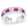 Thumbnail Image 1 of Oval Lab-Created Ruby and White Sapphire Band in Sterling Silver