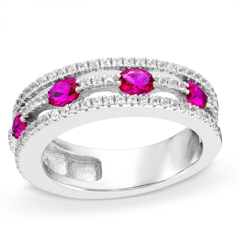 Main Image 1 of Oval Lab-Created Ruby and White Sapphire Band in Sterling Silver