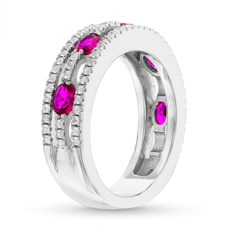 Main Image 3 of Oval Lab-Created Ruby and White Sapphire Band in Sterling Silver