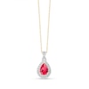 Thumbnail Image 1 of Pear-Shaped Lab-Created Ruby and 1/10 CT. T.W. Diamond Framed Pendant in 10K Gold