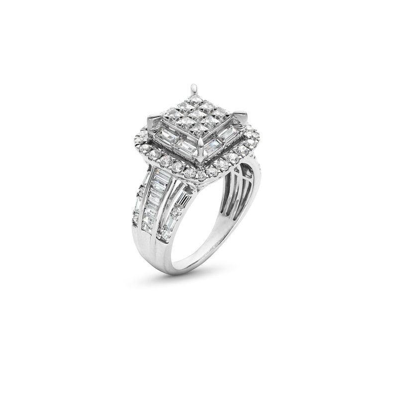 Main Image 3 of 2 CT. T.W. Princess-Cut Multi-Diamond Cushion-Shaped Frame Triple Row Engagement Ring in 14K White Gold