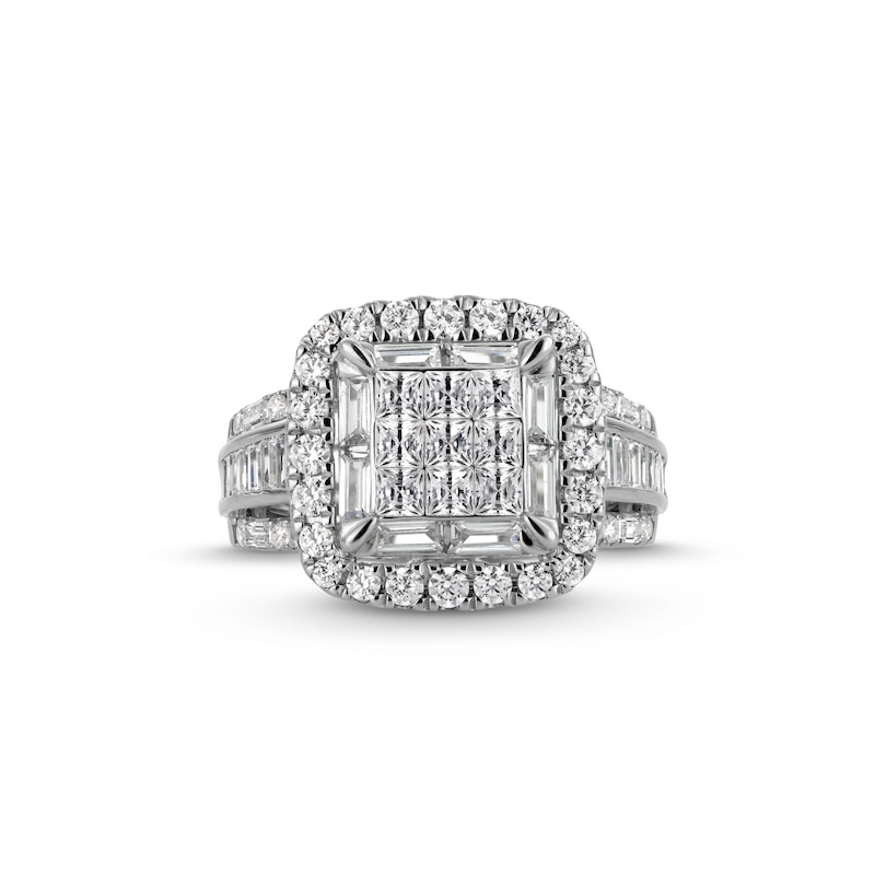 Main Image 4 of 2 CT. T.W. Princess-Cut Multi-Diamond Cushion-Shaped Frame Triple Row Engagement Ring in 14K White Gold