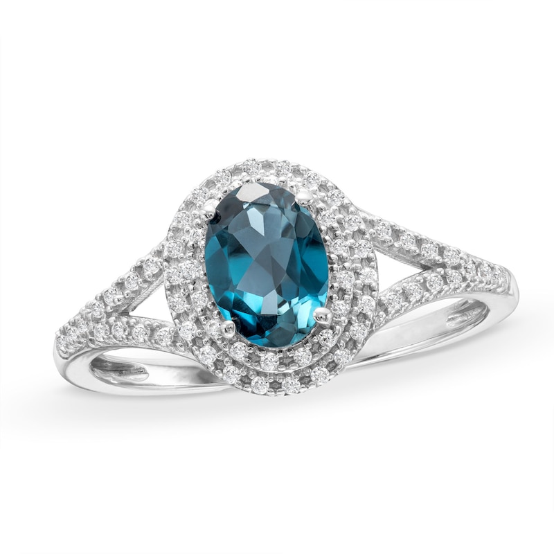 Main Image 1 of Oval London Blue Topaz and 1/6 CT. T.W. Diamond Framed Ring in 10K White Gold