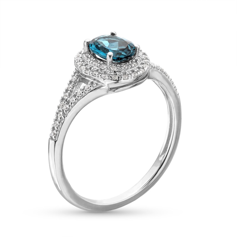 Main Image 3 of Oval London Blue Topaz and 1/6 CT. T.W. Diamond Framed Ring in 10K White Gold