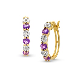 Amethyst and Diamond Accent Alternating Six Stone Huggie Hoop Earrings in 10K Gold