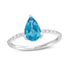 Thumbnail Image 1 of Pear-Shaped Swiss blue topaz and 1/10 CT. T.W. Diamond Scallop Shank Ring in 10K White Gold