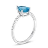 Thumbnail Image 3 of Pear-Shaped Swiss blue topaz and 1/10 CT. T.W. Diamond Scallop Shank Ring in 10K White Gold