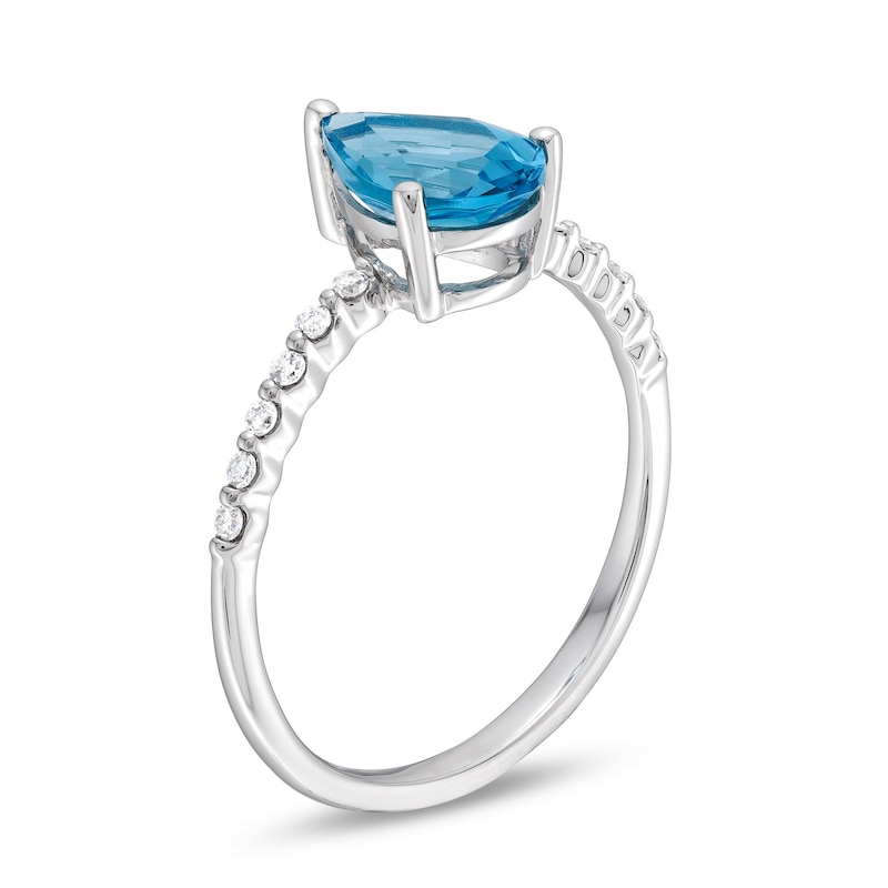 Main Image 3 of Pear-Shaped Swiss blue topaz and 1/10 CT. T.W. Diamond Scallop Shank Ring in 10K White Gold