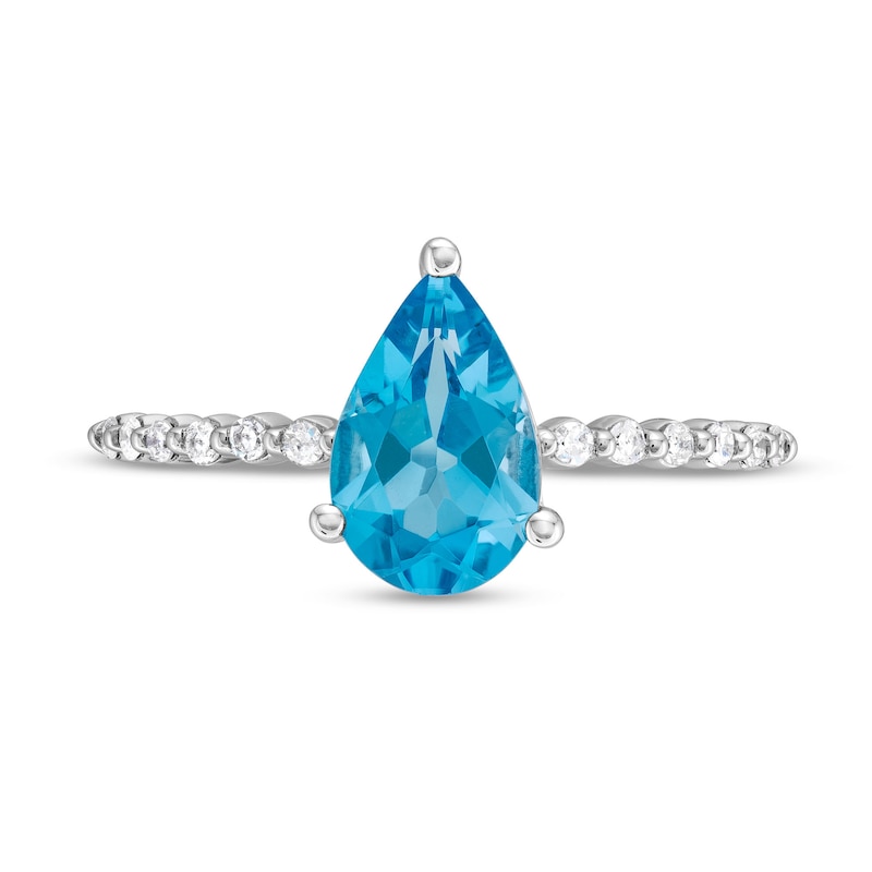 Main Image 4 of Pear-Shaped Swiss blue topaz and 1/10 CT. T.W. Diamond Scallop Shank Ring in 10K White Gold