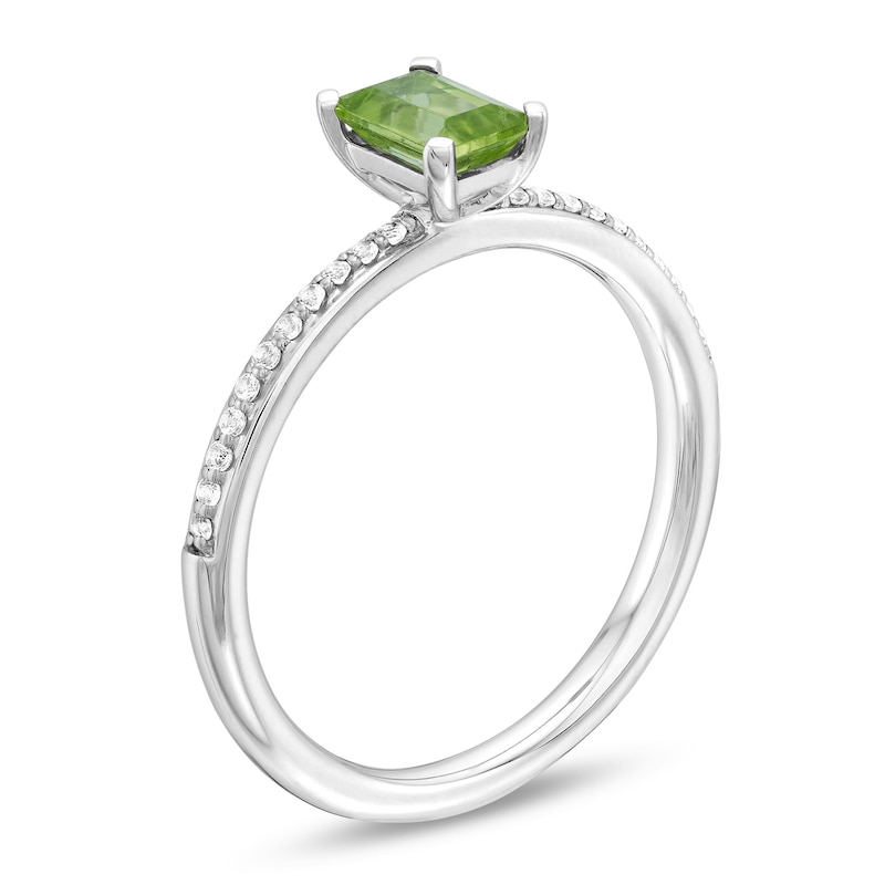 Main Image 3 of Emerald-Cut Peridot and White Lab-Created Sapphire Ring in Sterling Silver