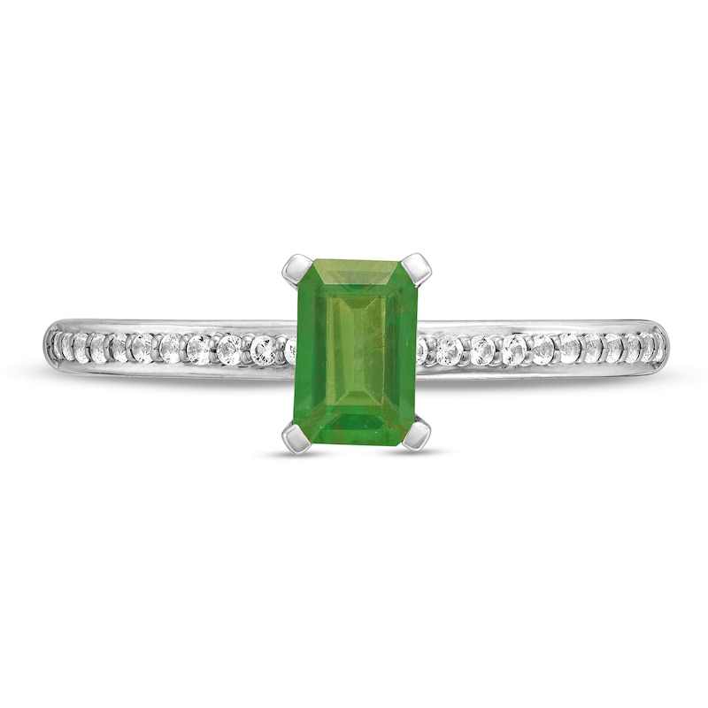 Main Image 4 of Emerald-Cut Peridot and White Lab-Created Sapphire Ring in Sterling Silver