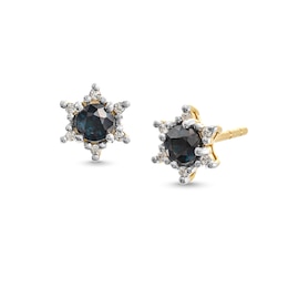 Blue Sapphire and Diamond Accent Starburst Frame Stud Earrings in 10K Gold