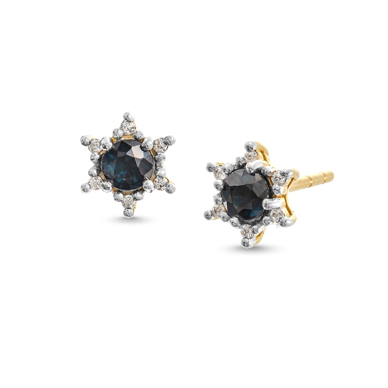 Main Image 1 of Blue Sapphire and Diamond Accent Starburst Frame Stud Earrings in 10K Gold