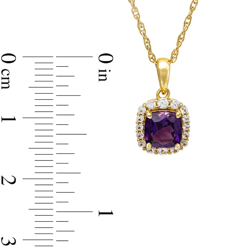 Main Image 3 of Cushion-Cut Amethyst and White Lab-Created Sapphire Frame Pendant in Sterling Silver with 14K Gold Plate