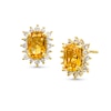 Thumbnail Image 0 of Cushion-Cut Citrine and White Lab-Created Sapphire Sunburst Frame Stud Earrings in Sterling Silver with 14K Gold Plate