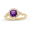 Thumbnail Image 0 of Cushion-Cut Amethyst and White Lab-Created Sapphire Frame Ring in Sterling Silver with 14K Gold Plate - Size 7