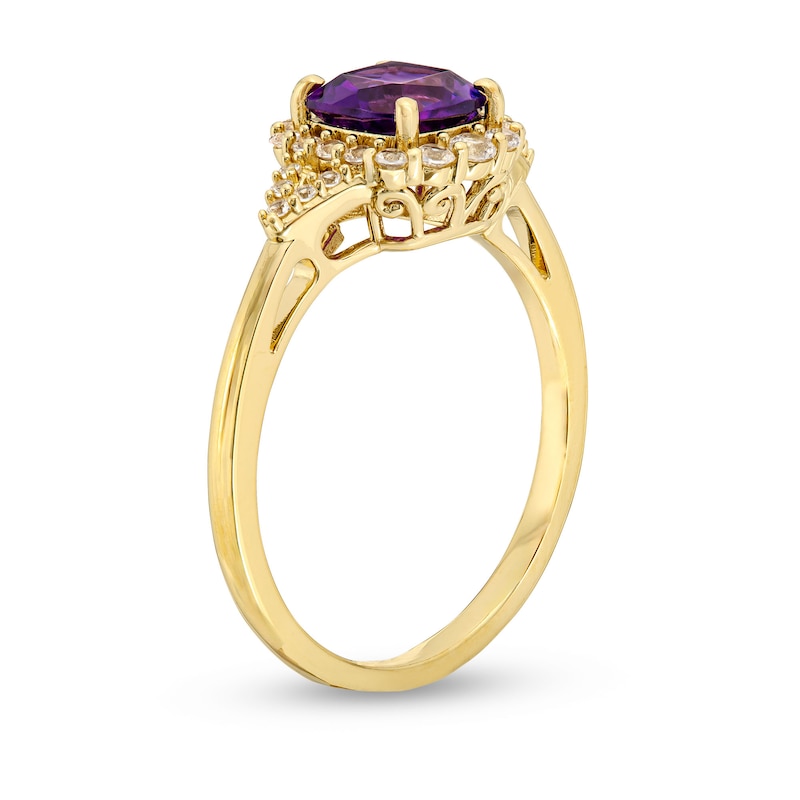 Cushion-Cut Amethyst and White Lab-Created Sapphire Frame Ring in Sterling Silver with 14K Gold Plate - Size 7