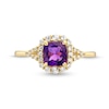 Thumbnail Image 3 of Cushion-Cut Amethyst and White Lab-Created Sapphire Frame Ring in Sterling Silver with 14K Gold Plate - Size 7