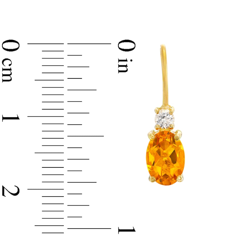 Main Image 3 of Oval Citrine and White Lab-Created Sapphire Stacked Drop Earrings in 10K Gold