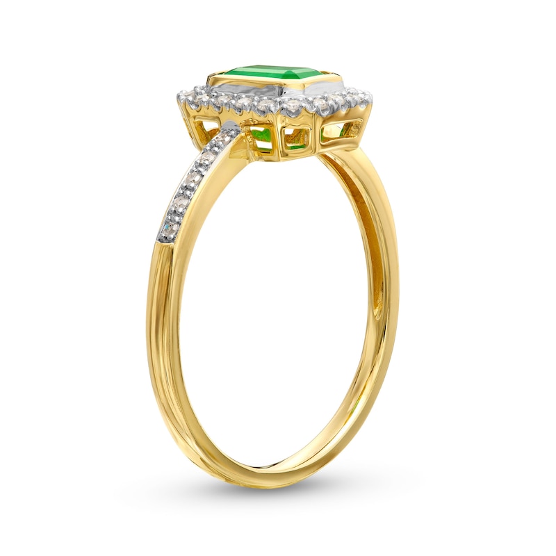 Main Image 3 of Emerald-Cut Emerald and 1/10 CT. T.W. Diamond Frame Ring in 10K Gold