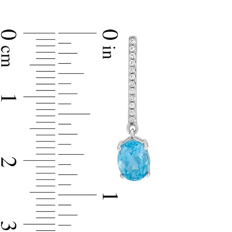 Main Image 3 of Oval Swiss Blue Topaz and White Topaz Linear Drop Earrings in 10K White Gold