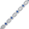 Thumbnail Image 1 of Emerald-Cut White Lab-Created Sapphire and Blue Lab-Created Sapphire Alternating Line Bracelet in Sterling Silver