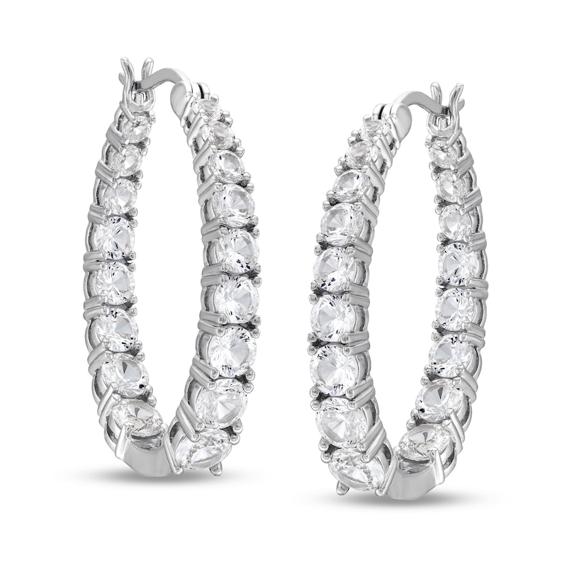 Main Image 1 of White Lab-Created Sapphires Graduated Inside-Out Hoop Earrings in Sterling Silver