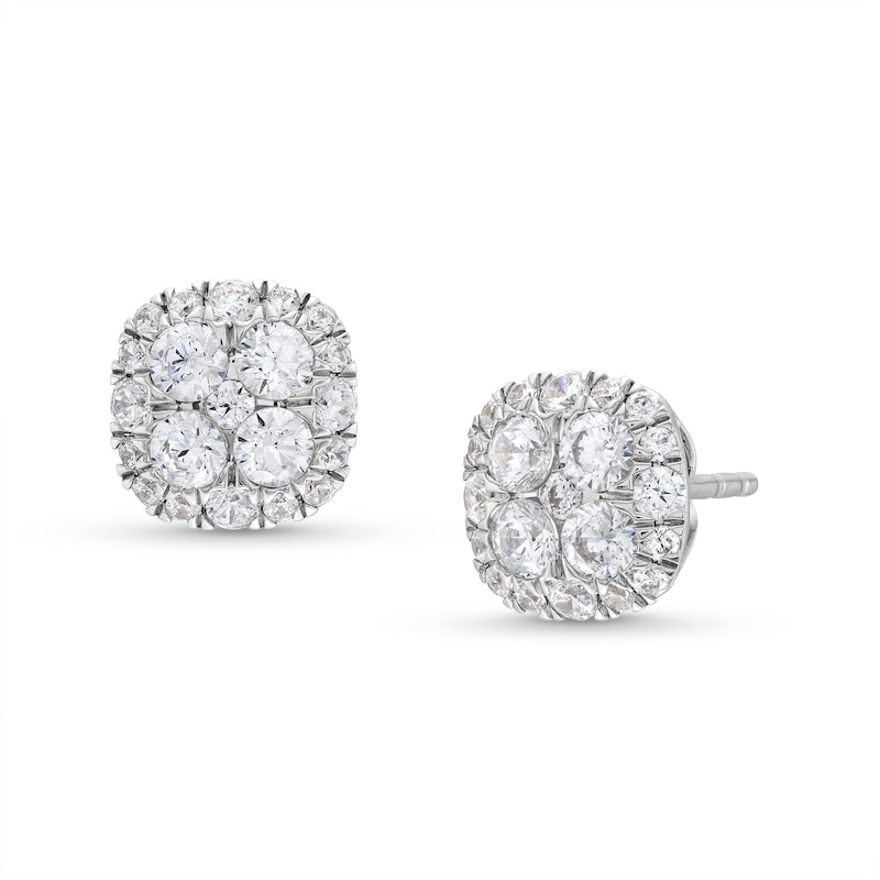 Main Image 1 of 1 CT. T.W. Cushion Multi Certified Lab-Created Diamond Stud Earrings in 14K White Gold (F/SI2)