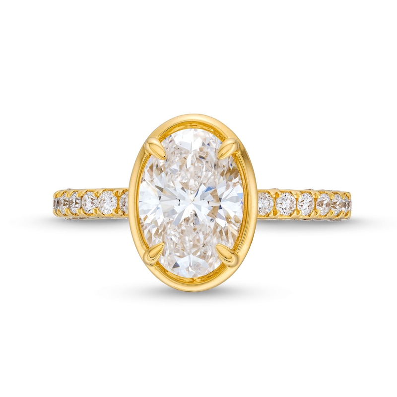 TRUE Lab-Created Diamonds by Vera Wang Love 2-3/4 CT. T.W. Oval Diamond  Bezel Frame Engagement Ring in 14K Gold (F/VS2)