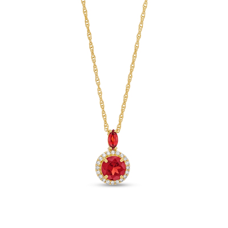 Main Image 1 of Marquise and Round Garnet with 1/10 CT. T.W. Diamond Frame Pendant in Sterling Silver with 14K Gold Plate