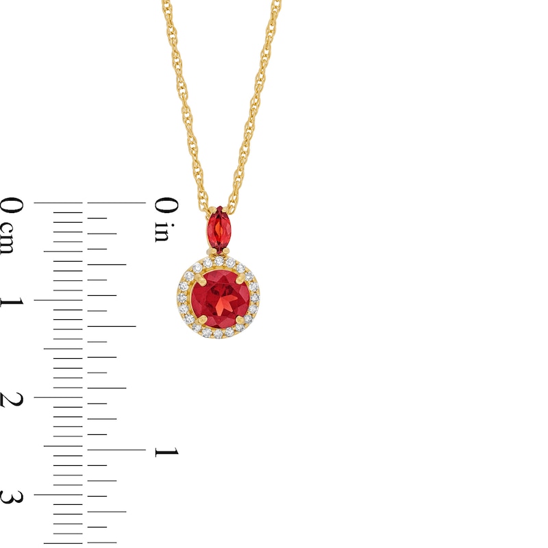 Main Image 3 of Marquise and Round Garnet with 1/10 CT. T.W. Diamond Frame Pendant in Sterling Silver with 14K Gold Plate