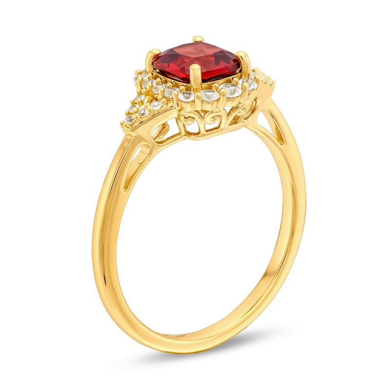 Cushion-Cut Garnet and White Lab-Created Sapphire Frame Ring in Sterling Silver with 14K Gold Plate - Size 7