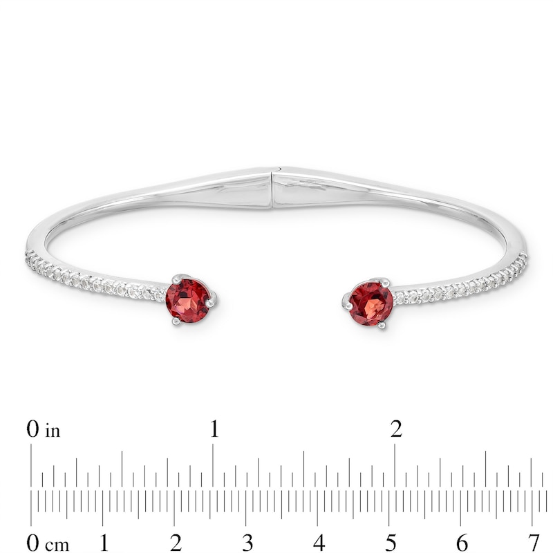 Main Image 3 of Garnet and White Lab-Created Sapphire Open Hinged Bangle in Sterling Silver